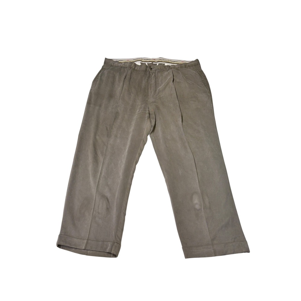 Tommy Bahama Mens 42x27 Pleated 100% Silk Trousers Taupe Gray Cuffed Relaxed Fit